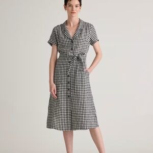 Quince 100% European Linen Button Front Dress in Gingham